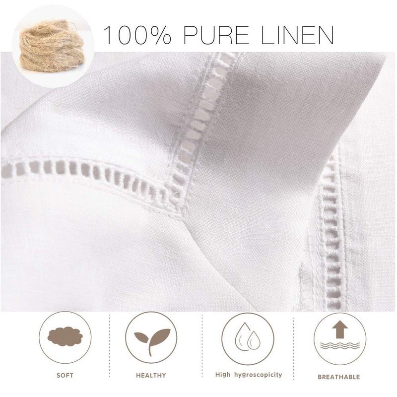 Simple&Opulence Premium 100% Linen Hemstitch Tablecloth-60 x 84 Inch White, Natural Fabric, Rectangular Tablecloth for Indoor and Outdoor Use - Image 2